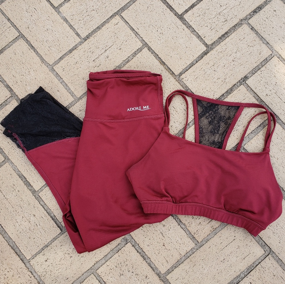 "Adore Me" maroon lace work out outfit size M